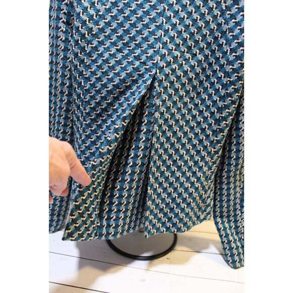 I.C.E. Women's M Teal Black Herringbone Tweed Lined Large Button Blazer Pockets - Picture 5 of 16